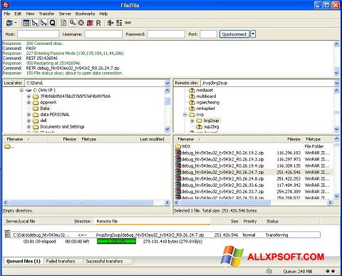 Ekrano kopija FileZilla Server Windows XP