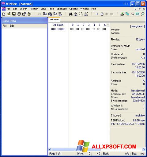 Ekrano kopija WinHex Windows XP