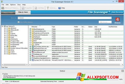 Ekrano kopija File Scavenger Windows XP