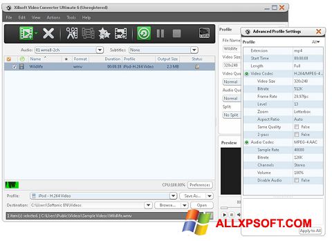 Ekrano kopija Xilisoft Video Converter Windows XP