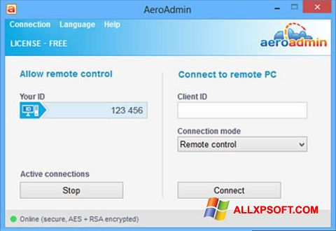 Ekrano kopija AeroAdmin Windows XP