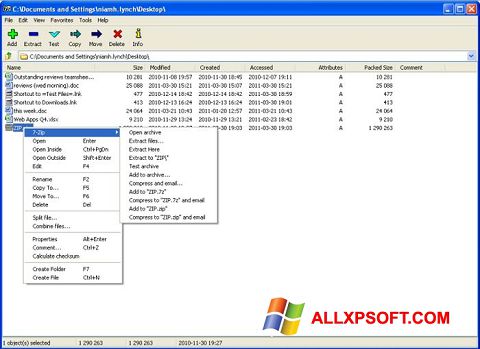 Ekrano kopija 7-Zip Windows XP