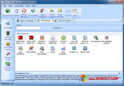 Ekrano kopija Revo Uninstaller Pro Windows XP