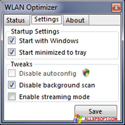 Ekrano kopija WLAN Optimizer Windows XP